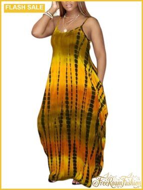 Plus Size Maxi Sundress Sleeveless Loose Long Dress with Pockets